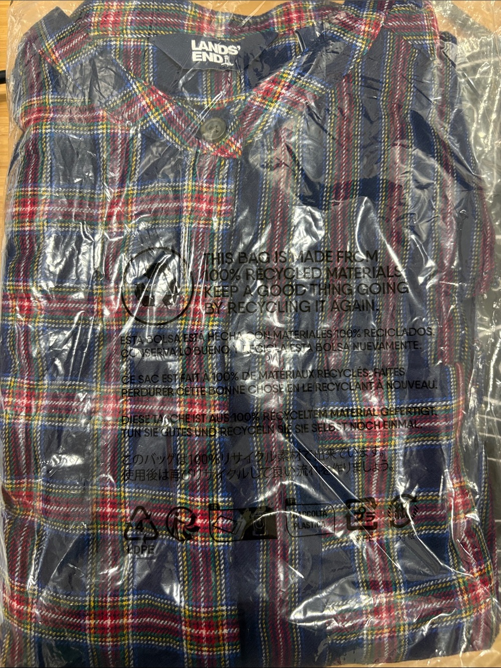Lands' End Navy Multi-Color Plaid Shirt